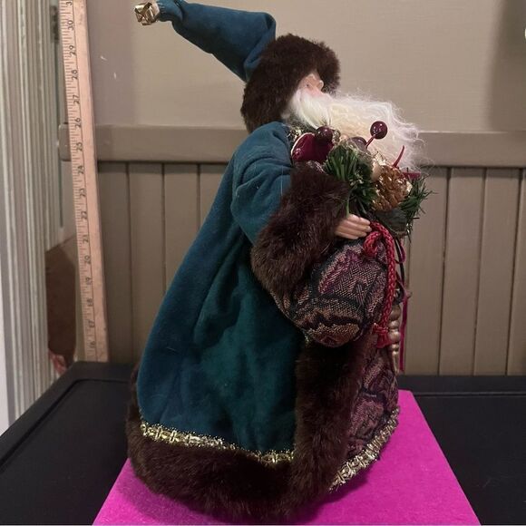 St. Nicholas Santa Tapestry plush Green Gold Faux Fur trim Garment Tree Topper - Picture 3 of 9